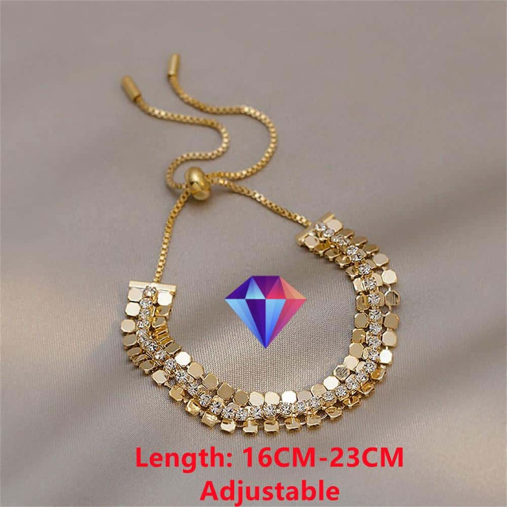 Trendy Sequins Crystal Tennis Bracelets For Women Geometry AAA Cubic Zirconia Rhinestone Adjustable Chain Choker Party Jewelry