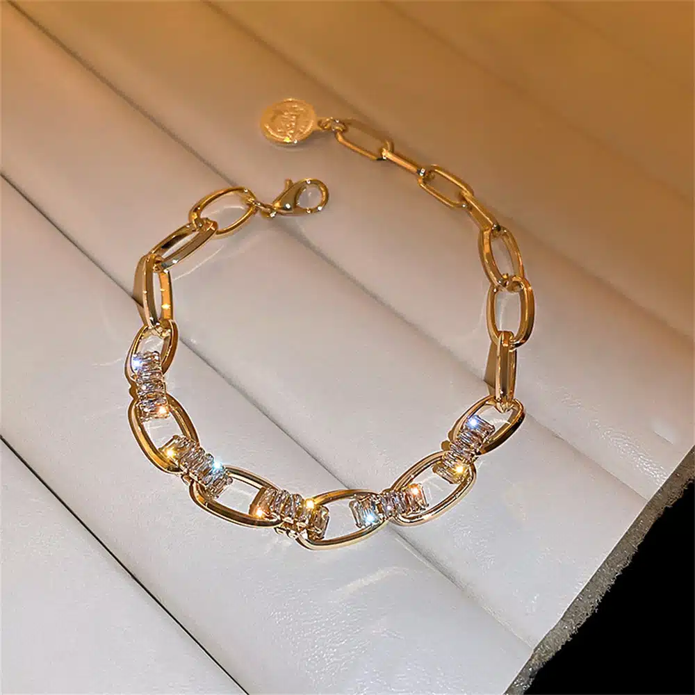 Luxury Adjustable Crystal Tennis Bracelet For Women Heavy Metal Double Chain Couple Bling AAA Cubic Zirconia Fine Jewelry Gift